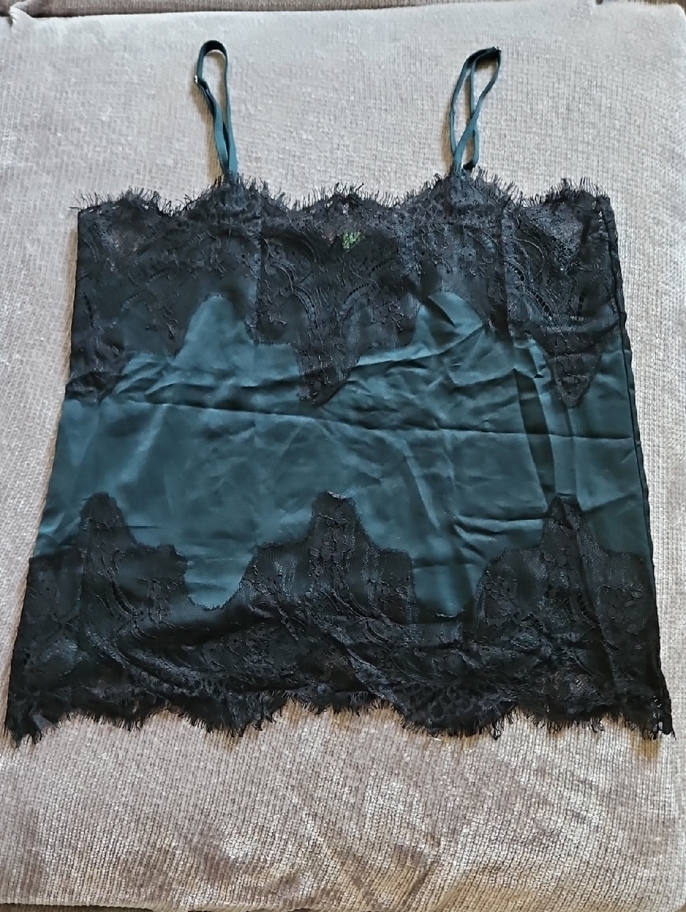 Storia Teal Satin Camisole with Black Lace
